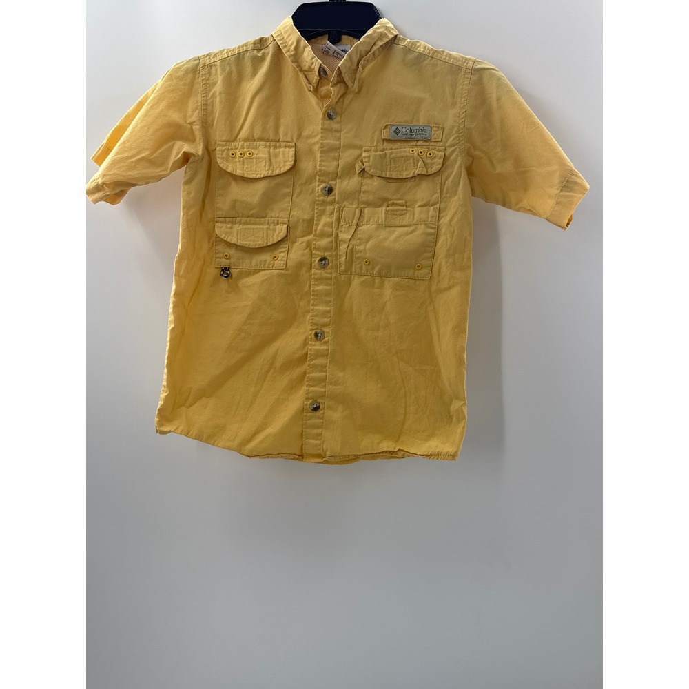 Columbia PFG Bahama Short Sleeve Fishing Shirt Youth 7 Yellow Button Up